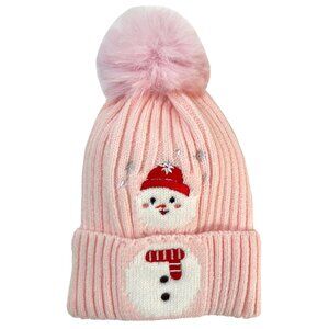 Kids Boys Girls Winter Pom Pom Santa Claus Xmas Holidays Hat Beanie - Pink